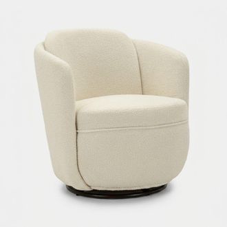 Mauro Ferretti Poltrona Girevole Torino Crema 70x72x75 Cm - Sedia Relax Di Design Con Base Rotante, Struttura In Ferro E Legno, Stile Moderno E Confortevole