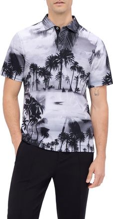 Bugatchi Hendrix Digital Tropical Print Pima Cotton Polo in Black at Nordstrom, Size Xx-Large