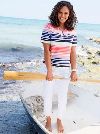 Casual Looks Kurzarmshirt CASUAL LOOKS Ringelshirt, Damen, Gr. 36, flamingo, zitrone, geringelt, 50% Baumwolle, 50% Modal, bedruckt, gemustert, gestreift, mehrfarb