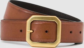 Reiss Tan Leather Edged-buckle Belt, S