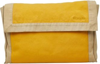 Herm&egrave;s Beige Yellow Canvas Clutch Bag (Pre-Owned)