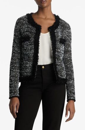 St. John Sparkly Eyelash Tweed Jacket in Black/White Multi at Nordstrom, Size Large