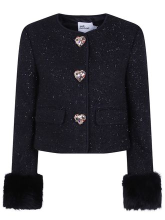 Self Portrait Jacket Fur Cuff Black Metallic Boucle Fur Cuff Jacket
