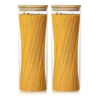OEM Juego De Dos Tarros De Cristal Para Pasta Con Tapas De Bamb&uacute; - Almacenamiento De Alimentos En La Cocina