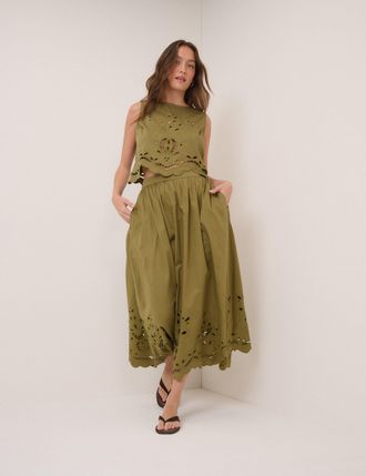 Nobody's Child Green Broderie Anglaise Midi Skirt