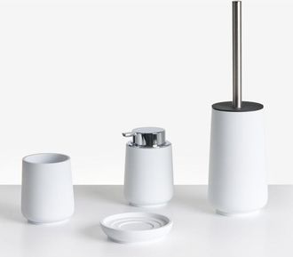 Beliani Beliani - Conjunto De 4 Accesorios De Ba&ntilde;o Jabonera Dispensador De Jab&oacute;n Escobilla Para El Inodoro Vaso Blanco Suches