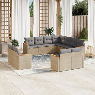 vidaXL Set De Sof&aacute;s De Jard&iacute;n 11pzas Con Cojines Rat&aacute;n Sint&eacute;tico Beige Vidaxl