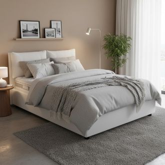 Dmora Dmora - Cama Matrimonial Dmancus, Cama Contenedor Con Revestimiento De Tela, 100% Made In Italy, Apertura Frontal, Con Colch&oacute;n 160x190 Cm Incluido, Bl