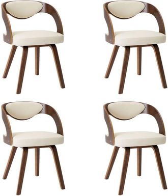 vidaXL Vidaxl - Sillas De Comedor 4 Uds Madera Curvada Y Cuero Sint&eacute;tico Crema