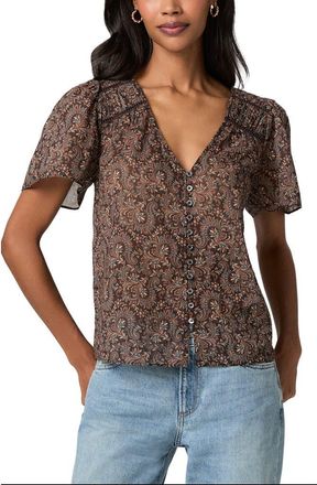 Paige Elodie Paisley Button Up Cotton Top in Dark Brown Multi at Nordstrom, Size Xx-Small