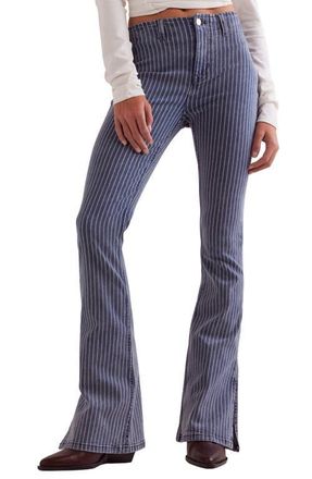 Free People Level Up Stripe Side Slit Bootcut Jeans in Faded Railroad at Nordstrom, Size 32