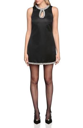 Avec Les Filles Embellished Neck & Hem Satin Minidress in Black at Nordstrom Rack, Size 14