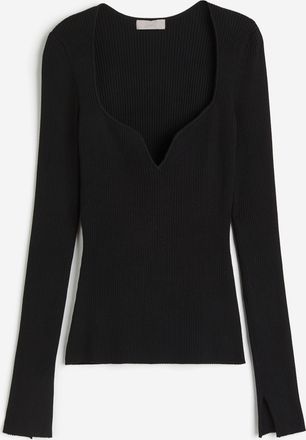 H&M Shirt in Rippstrick mit Sweetheart-Ausschnitt - Schwarz