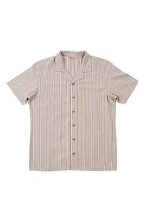 Burnside Stripe Linen & Cotton Blend Camp Shirt in Moka at Nordstrom Rack, Size Xx-Large