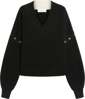 Sportmax Maglione a coste con scollo a V - Nero