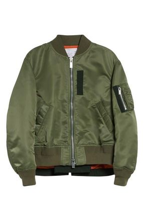 sacai Nylon Twill Bomber Jacket in Khaki at Nordstrom, Size 4