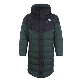 Nike mid-length Colorblock Casual Sports hooded down Jacket Green CU0281-045