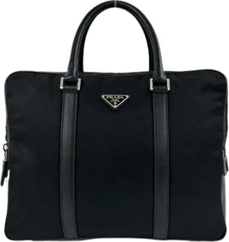 Prada Vintage, unisex, Zwart, ONE Size, Leer, Pre-owned Tessuto Saffiano Leren Aktetas