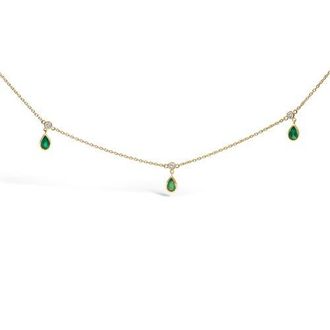 House of Brilliance 10K Yellow Gold Dangling Green Emerald and Diamond Station Necklace at Nordstrom