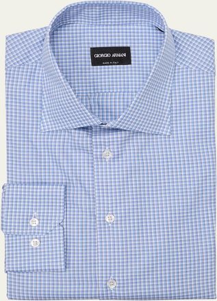 Giorgio Armani Mens Cotton Plaid Dress Shirt