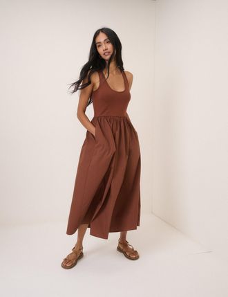 Nobody's Child Brown Scoop Neck Lexie Midi Dress