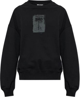 Palm Angels Katoenen sweatshirt met ronde hals - Heren - Sweatshirts & Hoodies - Zwart - Maat: L Katoen
