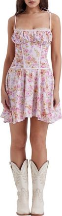 House of CB Alejandra Floral Bustier Georgette Dress in Lavender at Nordstrom, Size X-Small A