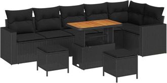 vidaXL Garden Sofa Set with Cushion 11 pcs Black Poly Rattan vidaXL