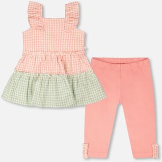 Deux par Deux Tunic and Organic Cotton Gingham Capri Set in Coral Gingham & Coral at Nordstrom, Size 24M