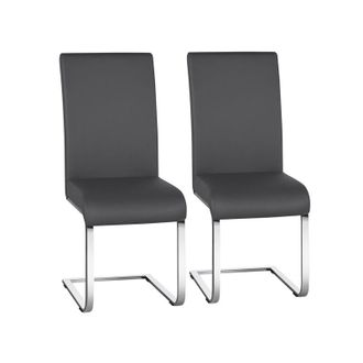 Yaheetech Set 2 Sedie da Pranzo Moderne Cucina Ufficio in Ecopelle e Acciaio Cromato Scuro Grigio - Yaheetech