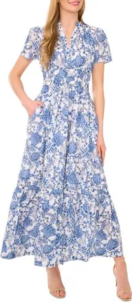 CeCe by Cynthia Steffe Floral Cotton Maxi Dress in Ultra White at Nordstrom, Size X-Small