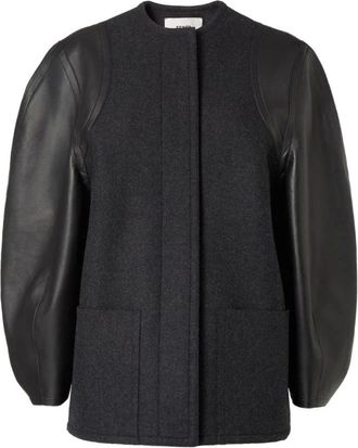Fendi Grijze Wol Leren Pofmouw Jas - Dames - Zomerjassen - Grijs - 2XS - Wol - Jassen