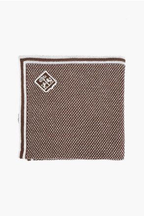 Corneliani Two-Tone Pocket Square with Embroidered Logo size Unica