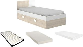 Vente-Unique Vente-unique - Letto singolo 2 x 90 x 190 cm con letto estraibile + materasso + rete - colore: Naturale e Bianco - sonia