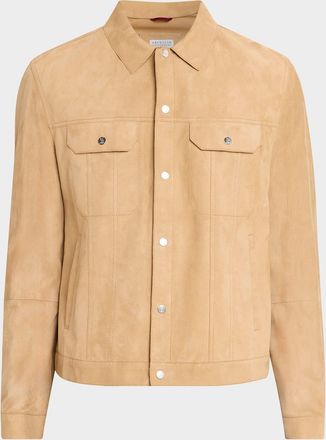 Brunello Cucinelli Men & apos;s Leather Snap-Front Jacket