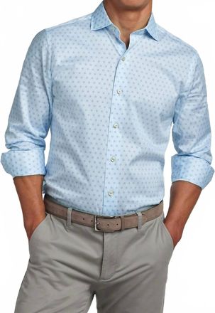 David Donahue Geometric Print Sport Shirt In Sky/navy