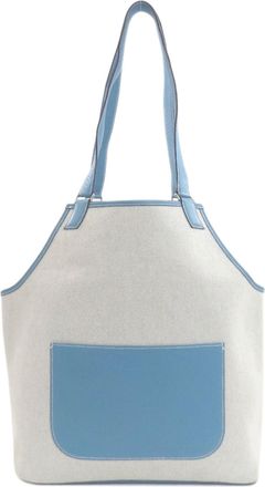Herm&egrave;s Light Blue Toile H Leather Tote Bag (Pre-Owned)