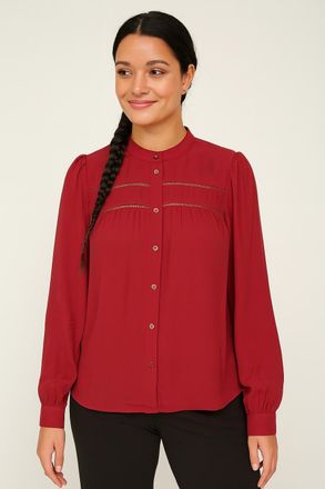 Vero Moda Langarmbluse VERO MODA VMEMMA LS LACE SHIRT WVN GA NOOS, Damen, Gr. M, rot (karanda rot), Web, Obermaterial: 100% Polyester, unifarben, normal, Rundha