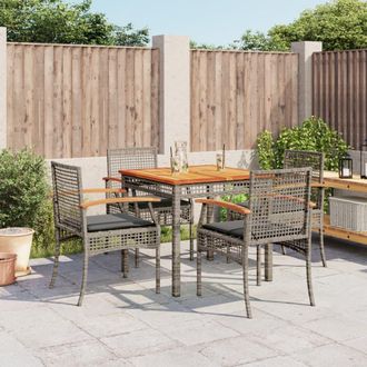 vidaXL Set Comedor De Jard&iacute;n 5 Piezas Con Cojines Rat&aacute;n Sint&eacute;tico Gris Vidaxl