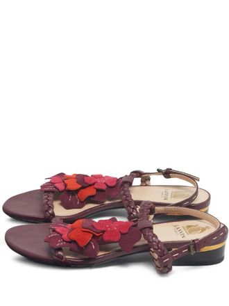 Lanvin floral-detail sandals - women - Calf Leather/Calf Suede/Calf Leather/Rubber/Calf Leather - 37 - Red