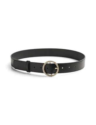 Pieces Womens Pcnyana Glitter Buckle Jeans Belt Synthetic, Black/Detail: Gold Trim, 90