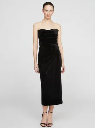 Halston Heritage Imara Velvet Midi Dress in Black at Nordstrom, Size 14