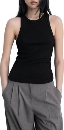 Mango Fine Rib Knit Tank in Black at Nordstrom, Size X-Small