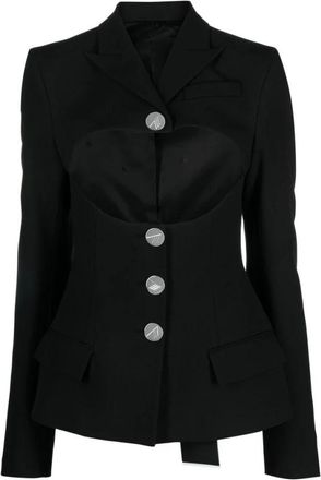The Attico Zwart Cut-Out Jasje met Zilveren Knopen - Dames - Blazers - Zwart - XS - Jassen