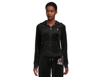 Juicy Couture Heritage Rib Trim Kangaroo Pocket Track With Back Womens Sweatshirt Liquorice : MD (US 6-8), Cotton/Polyester