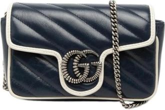 Gucci Pre-owned Quilted Crossbody Bag - Dames - Vintage Schoudertas - Blauw - ONE Size - Leer - Vintage