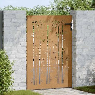 Berkfield Home Beautiful Garden Gate 85x150 cm Corten Steel Bamboo Design in Brown
