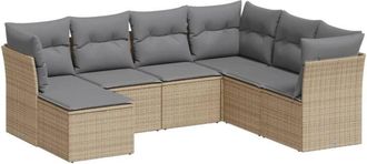 vidaXL Vidaxl - Set Sof&aacute;s De Jard&iacute;n 7 Piezas Y Cojines Rat&aacute;n Sint&eacute;tico Beige