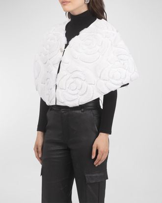 Gorski Select Shearling Lamb Floral Embroidered Suede Reversible Stole