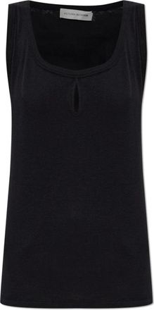 Victoria Beckham Turtleneck Top met gedrapeerde rug - Dames - Tops zonder mouwen - Zwart - L - Katoen - Tops